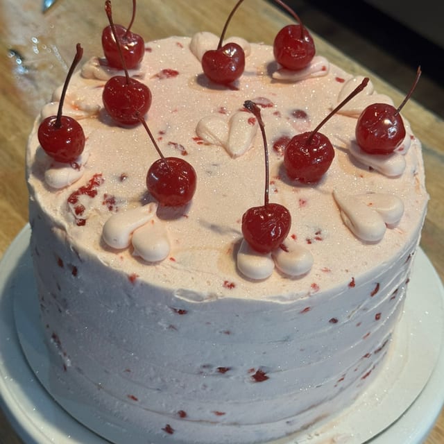 Cherry Almond Poppyseed Cake Slice.